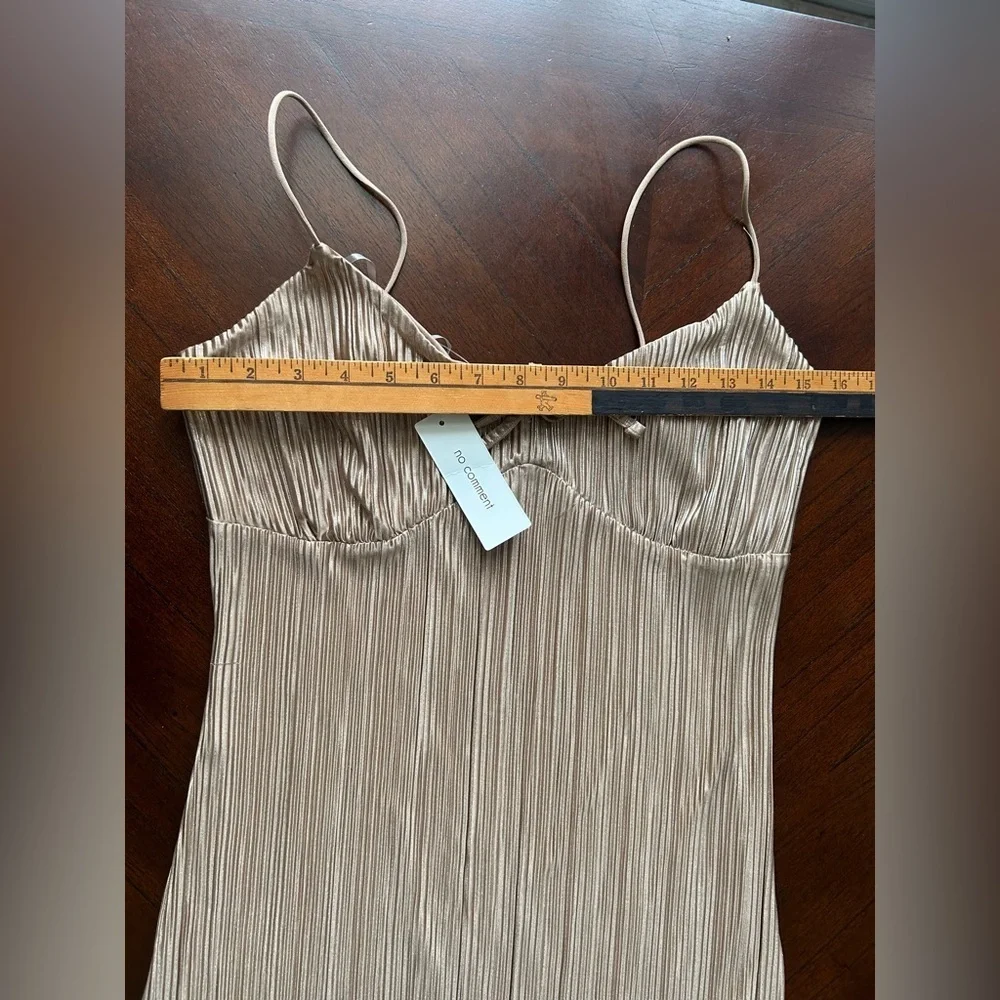 NEW NO comment Pleated Maxi Slip Dress in Champagne with Bow Detail